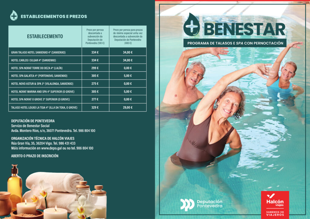  PLAN DE TERMALISMO SOCIAL “+BENESTAR” 2026, que ten por finalidade fomentar o envellecemento activo e aumentar a calidade de vida das persoas.