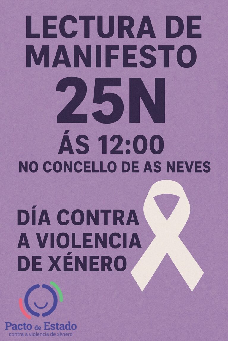 Cartel da lectura de manifesto polo 25N ás 12:00 no Concello de As Neves, Día contra a violencia de xénero